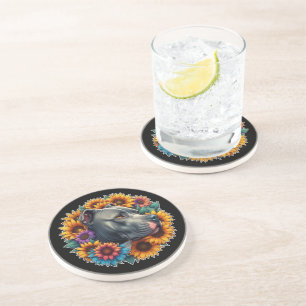 Dessous De Verre En Grès Chien Pitbull entouré de tournesols vibrants