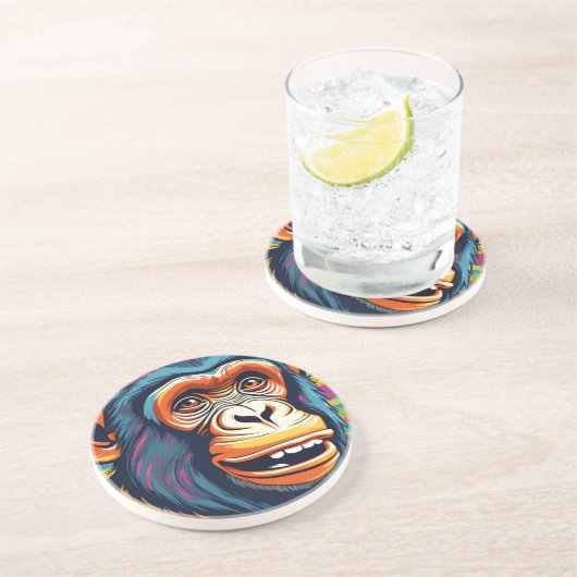 Dessous De Verre En Grès Chimpanzé fou mignon (Côté)