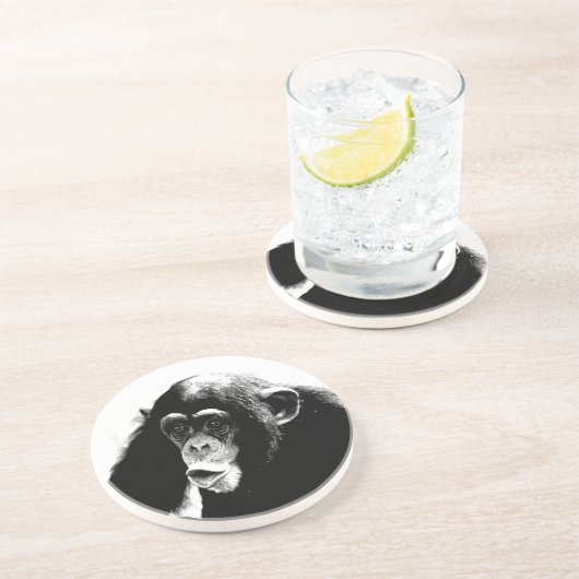 Dessous De Verre En Grès Chimpanzé noir blanc (Côté)
