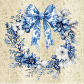 Dessous De Verre En Grès Chinoiserie Blue White Holiday Wreath 