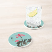 Dessous De Verre En Grès Chinoiserie Libre Aquarelle Lotus Fleurs (Côté)