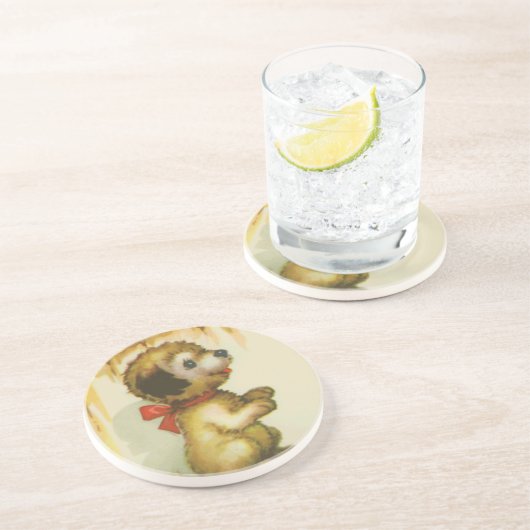 Dessous De Verre En Grès chiot à la clôture (Côté)