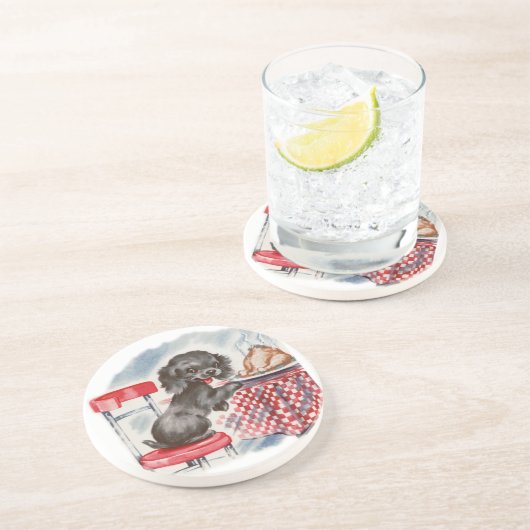 Dessous De Verre En Grès chiot à table (Côté)