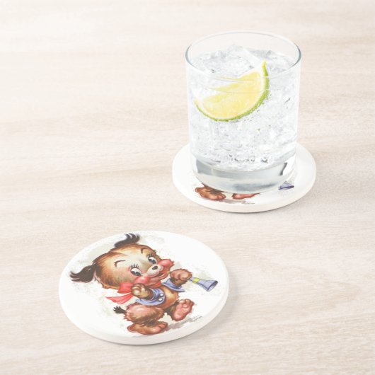 Dessous De Verre En Grès chiot avec corne (Côté)