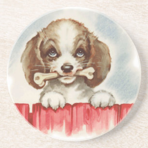 Dessous De Verre En Grès chiot avec os
