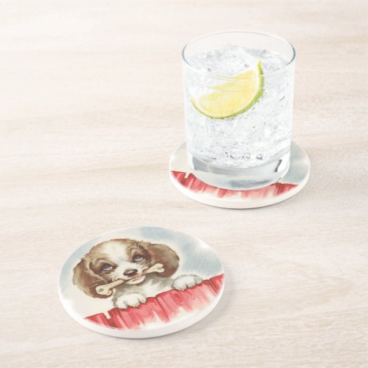 Dessous De Verre En Grès chiot avec os (Côté)