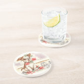 Dessous De Verre En Grès chiot avec rose (Côté)