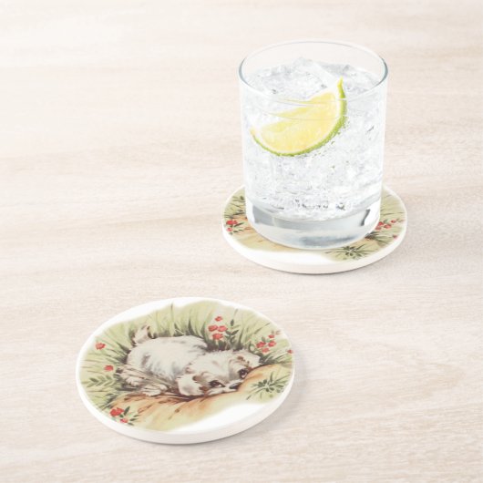 Dessous De Verre En Grès chiot dans l'herbe (Côté)