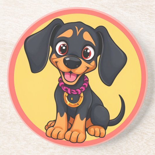 Dessous De Verre En Grès Chiot de dessin animé adorable (Devant)