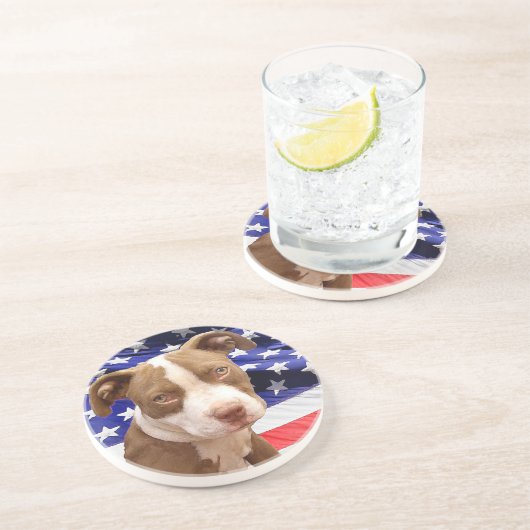 Dessous De Verre En Grès Chiot de Pitbull d'Américain (Côté)