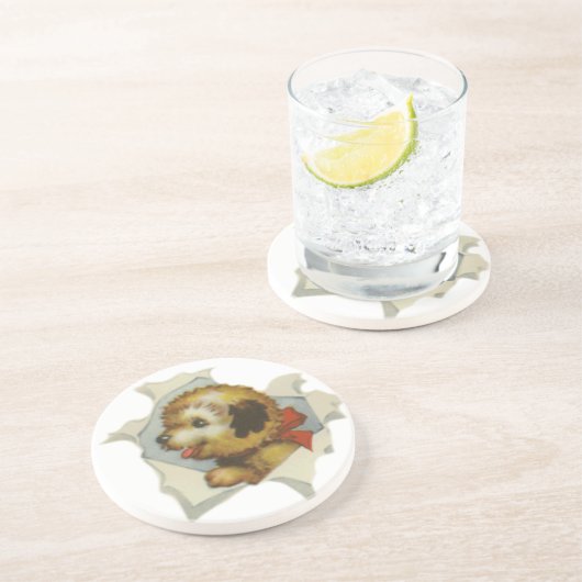 Dessous De Verre En Grès chiot en papier déchiré (Côté)