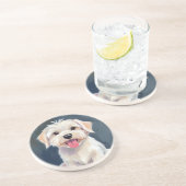 Dessous De Verre En Grès Chiot maltais | Peinture de chien blanc (Côté)