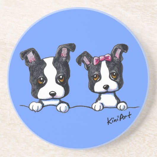 Dessous De Verre En Grès Chiots de Boston Terrier (Devant)