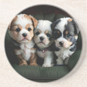 Dessous De Verre En Grès Chiots super mignons sur le canapé 2