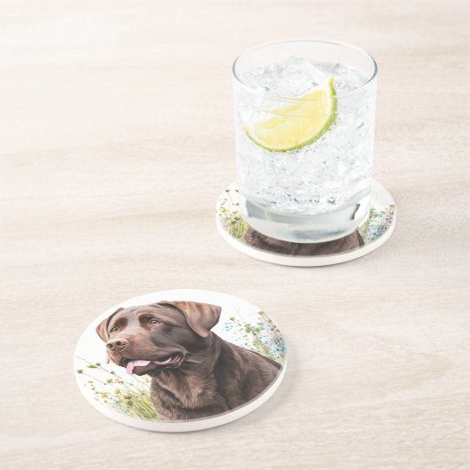 Dessous De Verre En Grès Chocolat Labrador (Côté)