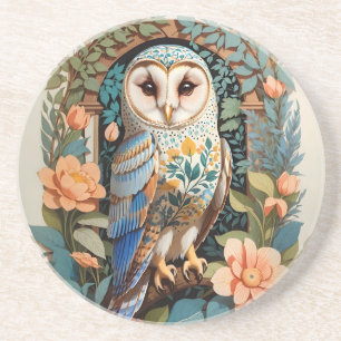 Dessous De Verre En Grès Chouette à grange vintage à motifs floraux
