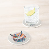 Dessous De Verre En Grès Chouette aquarelle géométrique (Côté)