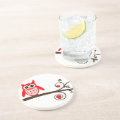 Dessous De Verre En Grès Chouette rouge sur cerisier (Côté)