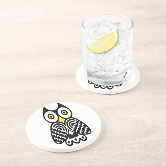 Dessous De Verre En Grès Chouette stylisée en noir (Côté)