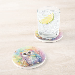 Dessous De Verre En Grès Chouettes d'oiseaux arc-en-ciel 2