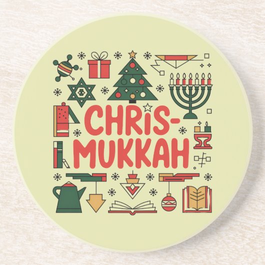 Dessous De Verre En Grès Chrismukkah Hanoukka Noël Juif Religieux (Devant)