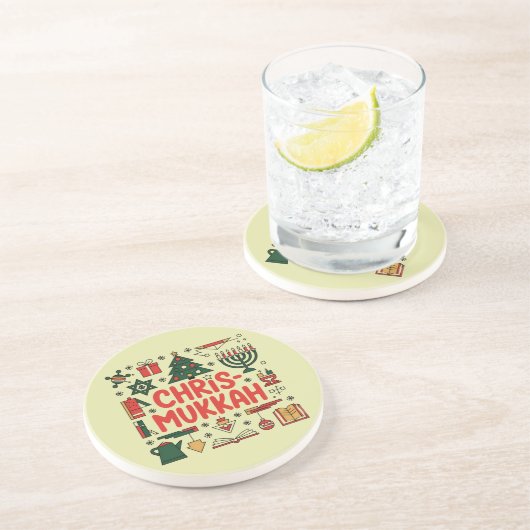 Dessous De Verre En Grès Chrismukkah Hanoukka Noël Juif Religieux (Côté)