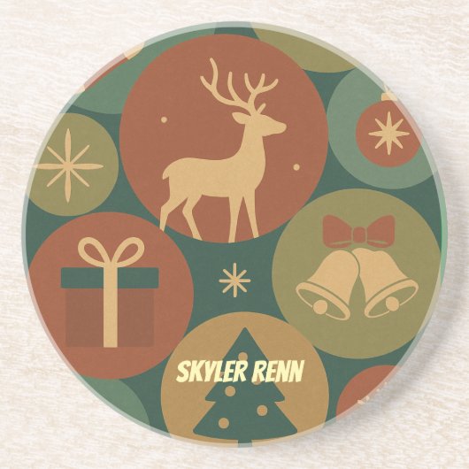 Dessous De Verre En Grès Christmas Circles Pattern Holiday (Devant)