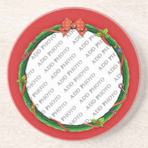 Dessous De Verre En Grès Christmas Wreath Ajouter Votre Photo & Arrière - p