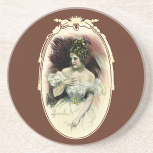 Dessous De Verre En Grès Christy Girl vintage, portrait de mariage antique