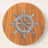 Dessous De Verre En Grès Chrome style Nautical Wheel on Teak (Devant)