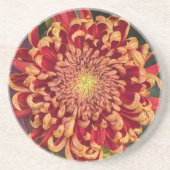Dessous De Verre En Grès Chrysanthème rouge et jaune Floral (Devant)