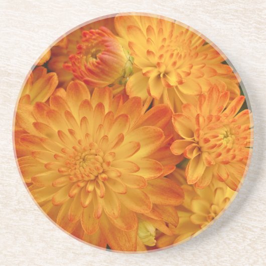 Dessous De Verre En Grès Chrysanthèmes orange Fire (Devant)