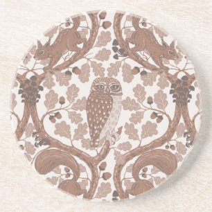 Dessous De Verre En Grès Chuchotements sylvestres/Hiboux et écureuils dans