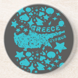Dessous De Verre En Grès Chypre carte vintage rétro turquoise look vacances