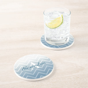 Dessous De Verre En Grès Ciel Bleu Chevron Blanc
