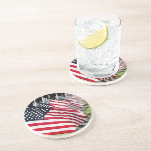 Dessous De Verre En Grès Cimetière militaire historique avec drapeaux améri (Côté)