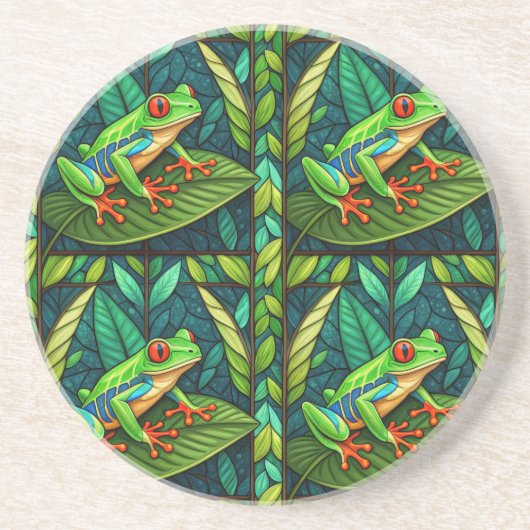 Dessous De Verre En Grès Circular coaster set with vibrant red-eyed tree  (Devant)