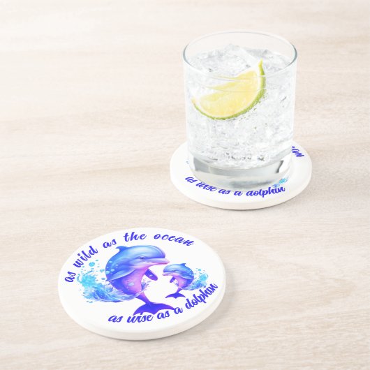 Dessous De Verre En Grès Citation de dauphins d'aquarelle | (Côté)