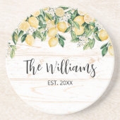 Dessous De Verre En Grès Citron jaune monogramme Bois blanc (Devant)