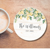 Dessous De Verre En Grès Citron jaune monogramme Bois blanc