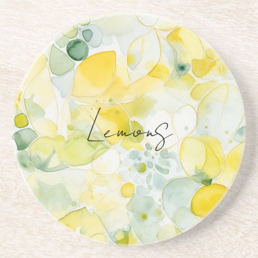 Dessous De Verre En Grès Citrons Jaunes Abstrait (Devant)