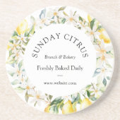 Dessous De Verre En Grès Citrons jaunes et fleurs blanches Courbe florale (Devant)