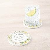 Dessous De Verre En Grès Citrons jaunes et fleurs blanches Courbe florale (Côté)