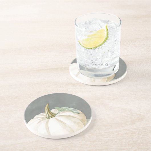 Dessous De Verre En Grès Citrouille d'automne blanc de ferme (Côté)