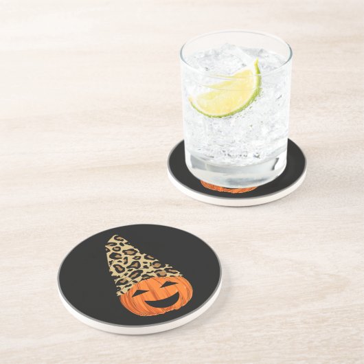 Dessous De Verre En Grès Citrouille de Casquette Leopard mignon (Côté)