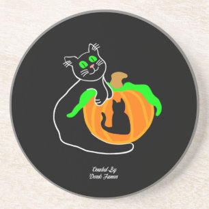 Dessous De Verre En Grès Citrouille de chat noir Dessous de verre de grès