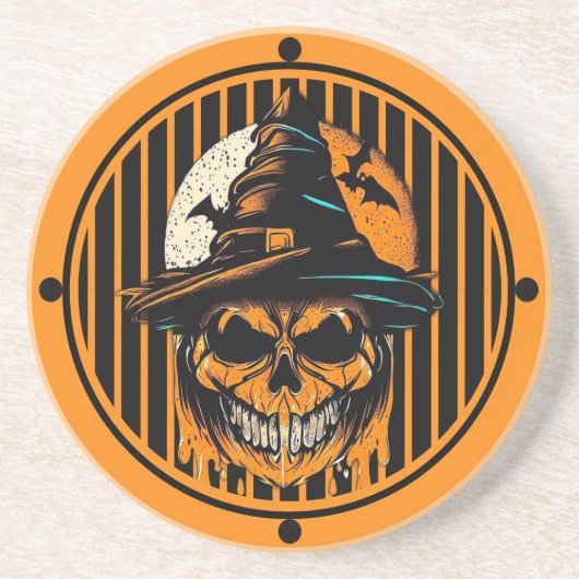 Dessous De Verre En Grès citrouille/Halloween/crâne/éffrayant (Devant)