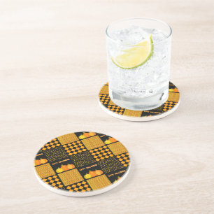 Dessous De Verre En Grès Citrouille Halloween Patchwork Motif