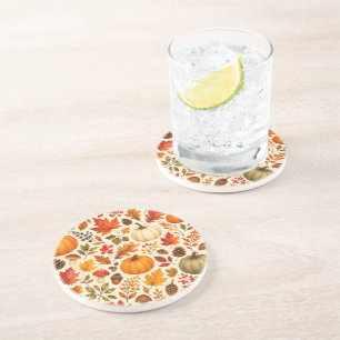 Dessous De Verre En Grès Citrouilles aquarelles d'automne, feuilles d'autom