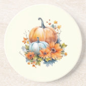 Dessous De Verre En Grès Citrouilles d'automne avec Fleurs et Foliage (Devant)